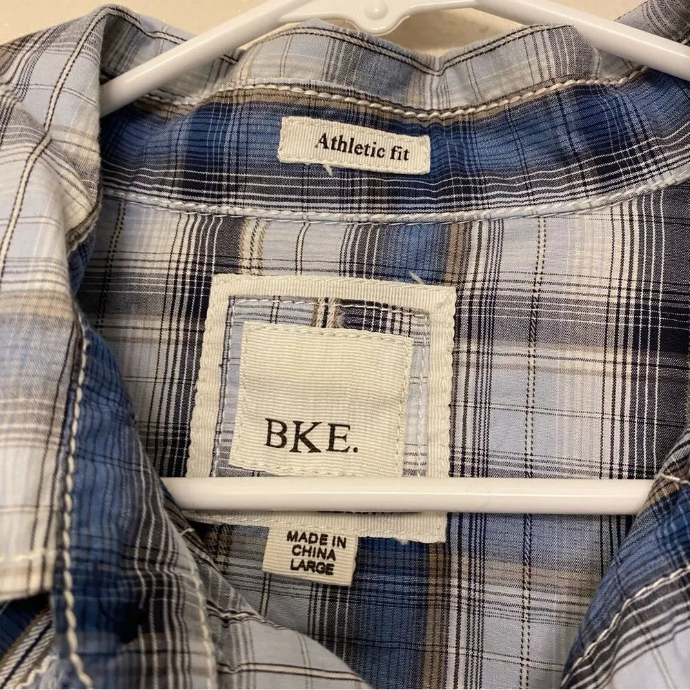 Buckle BKE athletic fit blue plaid thick stitch button up Western cotton shirt L - Picture 7 of 10